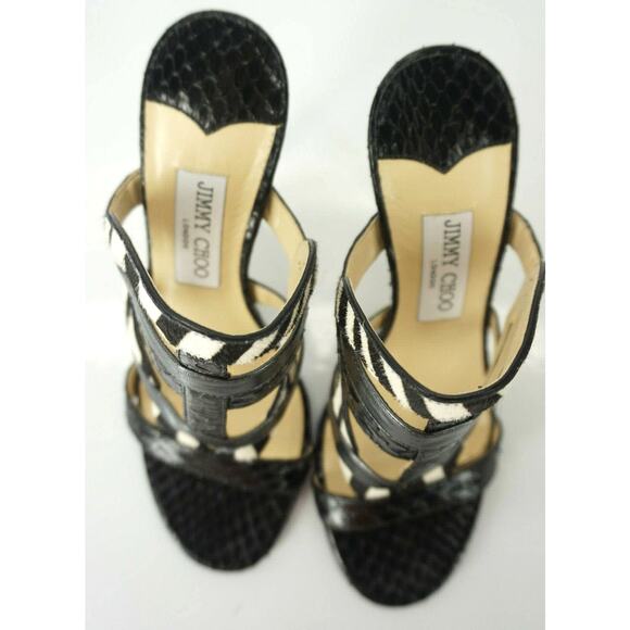 Jimmy Choo Black Multi Leather Vanisa Strappy Slide Sandals Size 37 Heel Mule - Picture 9 of 13
